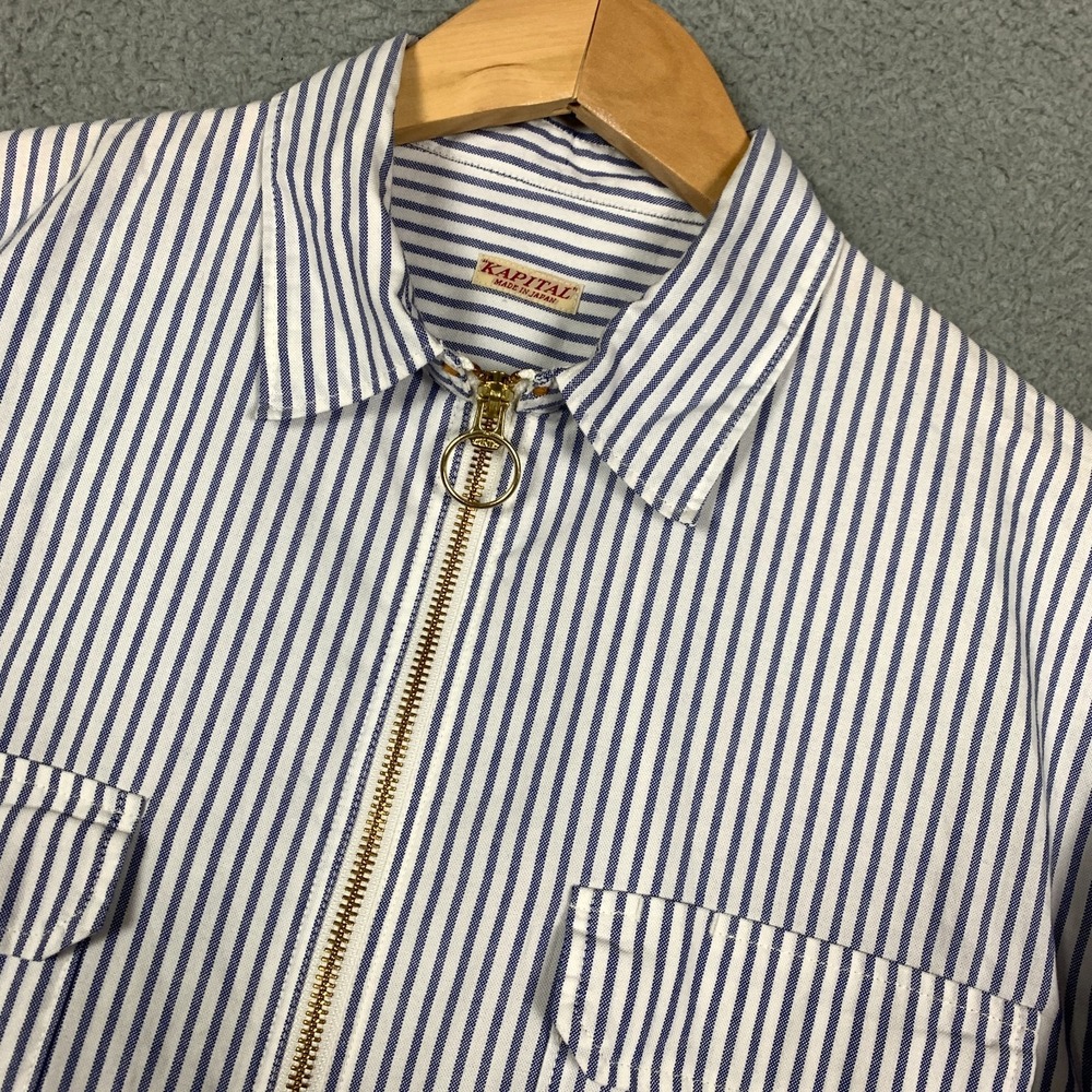 Kapital Drizzler Work Shirt Women's 3 Blue/White Ox Stripe Long Sleeve Zip Front - Picture 5 of 12